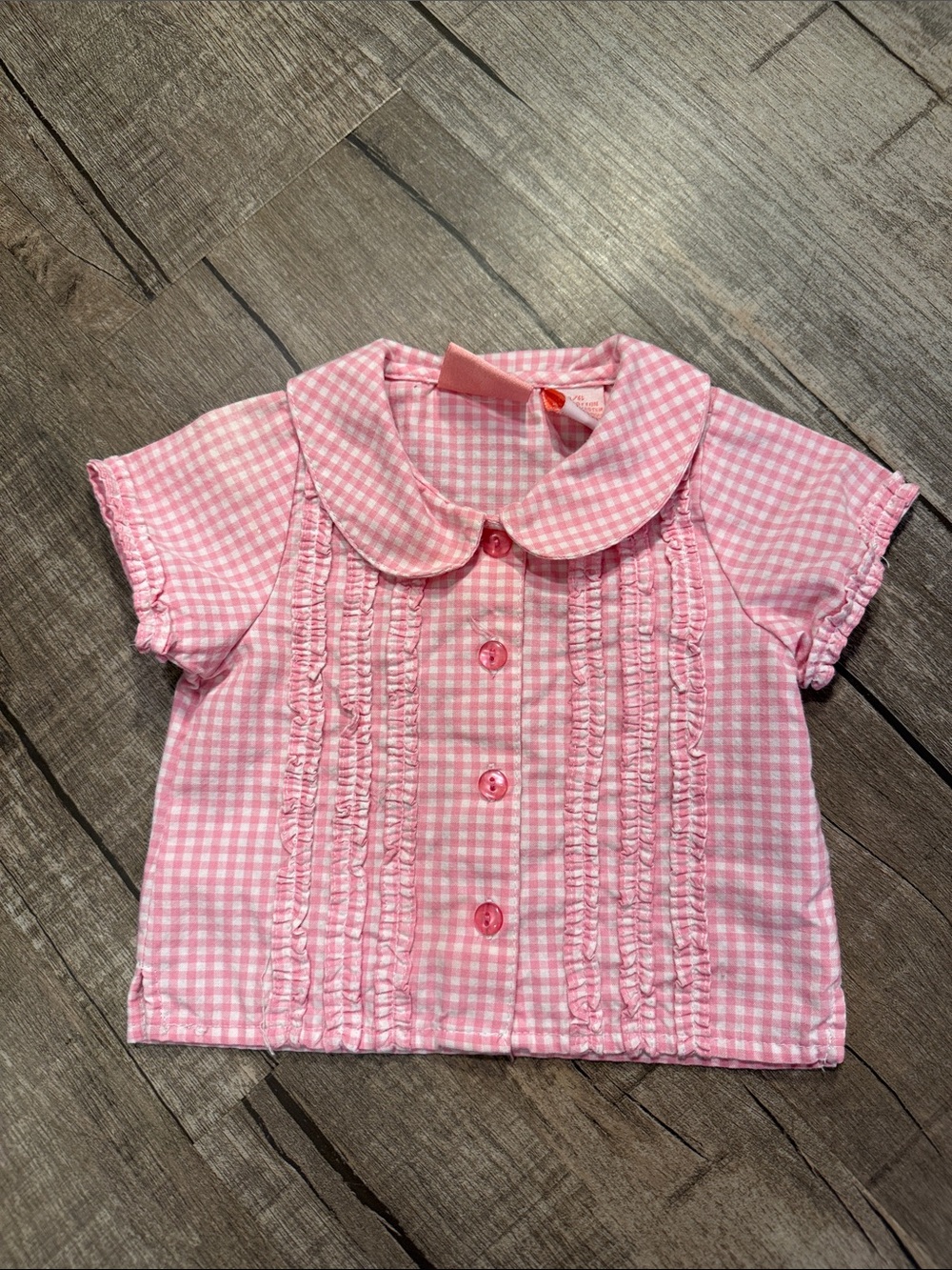 10/$10 Girls Pink Gingham Ruffle Button-Front Blouse size 3-6 month